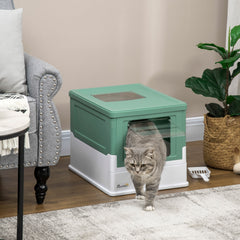 Kozy Hooded Cat Litter Box, Portable Pet Toilet, with Scoop, Front Entry - Green