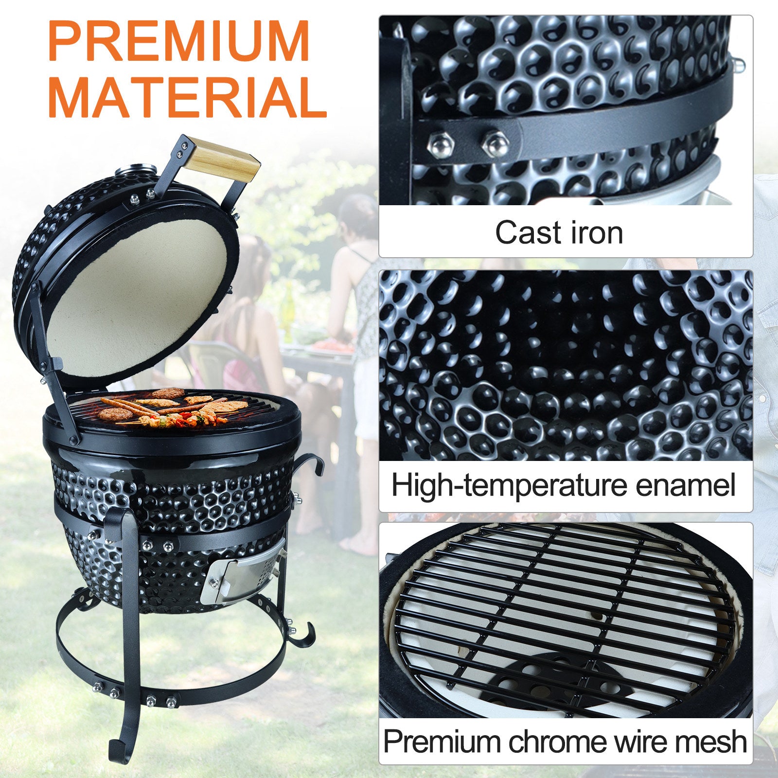 Outsunny Charcoal Grill Ceramic Kamado BBQ Grill Smoker Oven Japanese Egg Barbecue