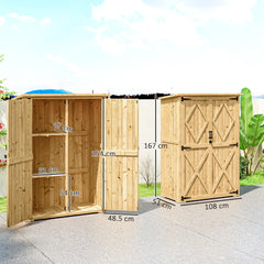 Kozy - Wooden Garden Storage Shed, Tool Storage Cabinet with Asphalt Roof and 2 Shelves for Garden Tools, Equipment, Outdoor Tool Shed with Double Doors, Natural