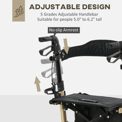 Kozy Folding Rollator with Cane Holder, Adjustable Handle Height and Aluminum Frame, 4 Wheeled Mobility Walker with Seat and Bag, Gold