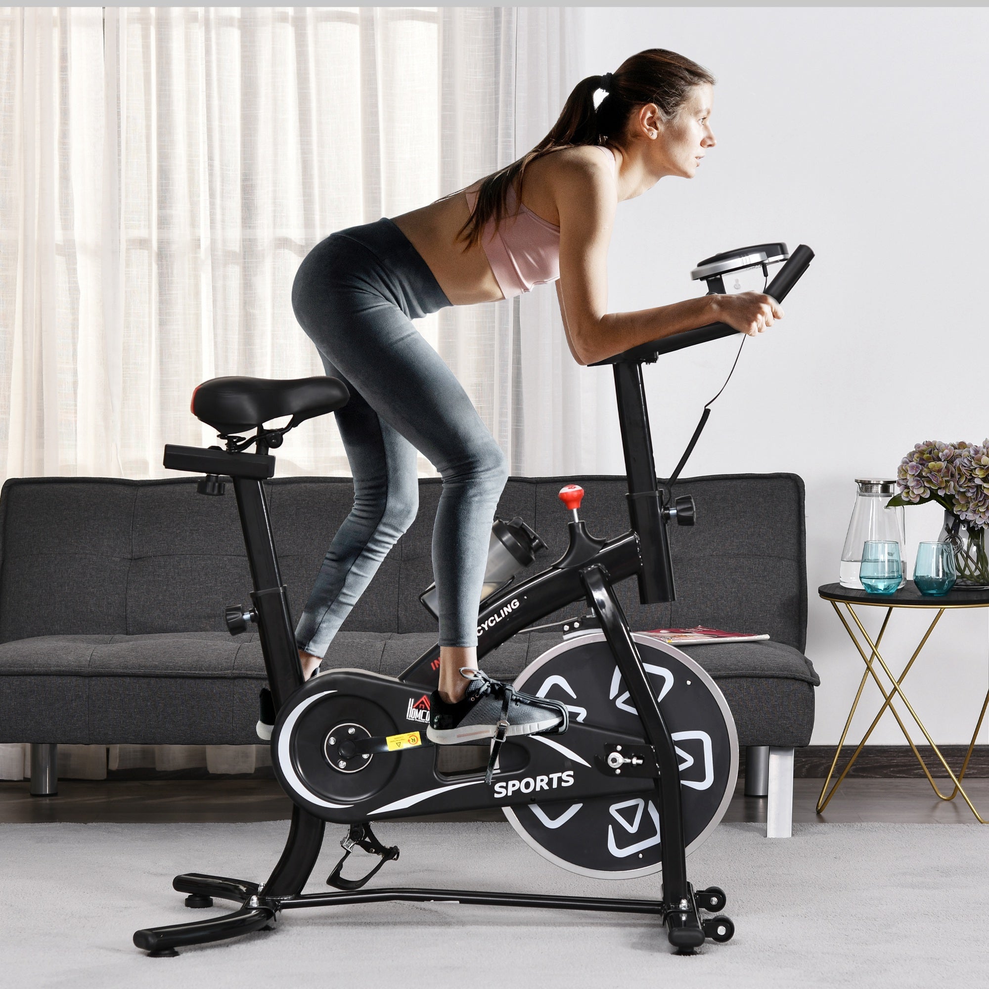 Kozy Indoor Stationary Exercise Bike 6kg Flywheel Fitness Cardio Workout Bke Trainer for Home Gym w/ Adjustable Resistance LCD Monitor Pad and Bottle Holder Black