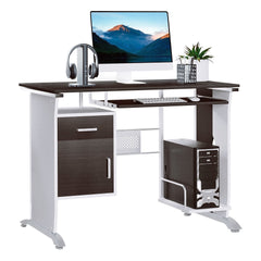 HOMCOM Home Office Workstation Desk, PC Computer Desk with Sliding Keyboard Tray, Storage Drawers, Host Box Shelf, Black Walnut | Aosom UK