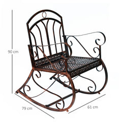 Outsunny Metal Single Chair 1 Seater Garden Outdoor Rocking Chair Vintage Style Bronze