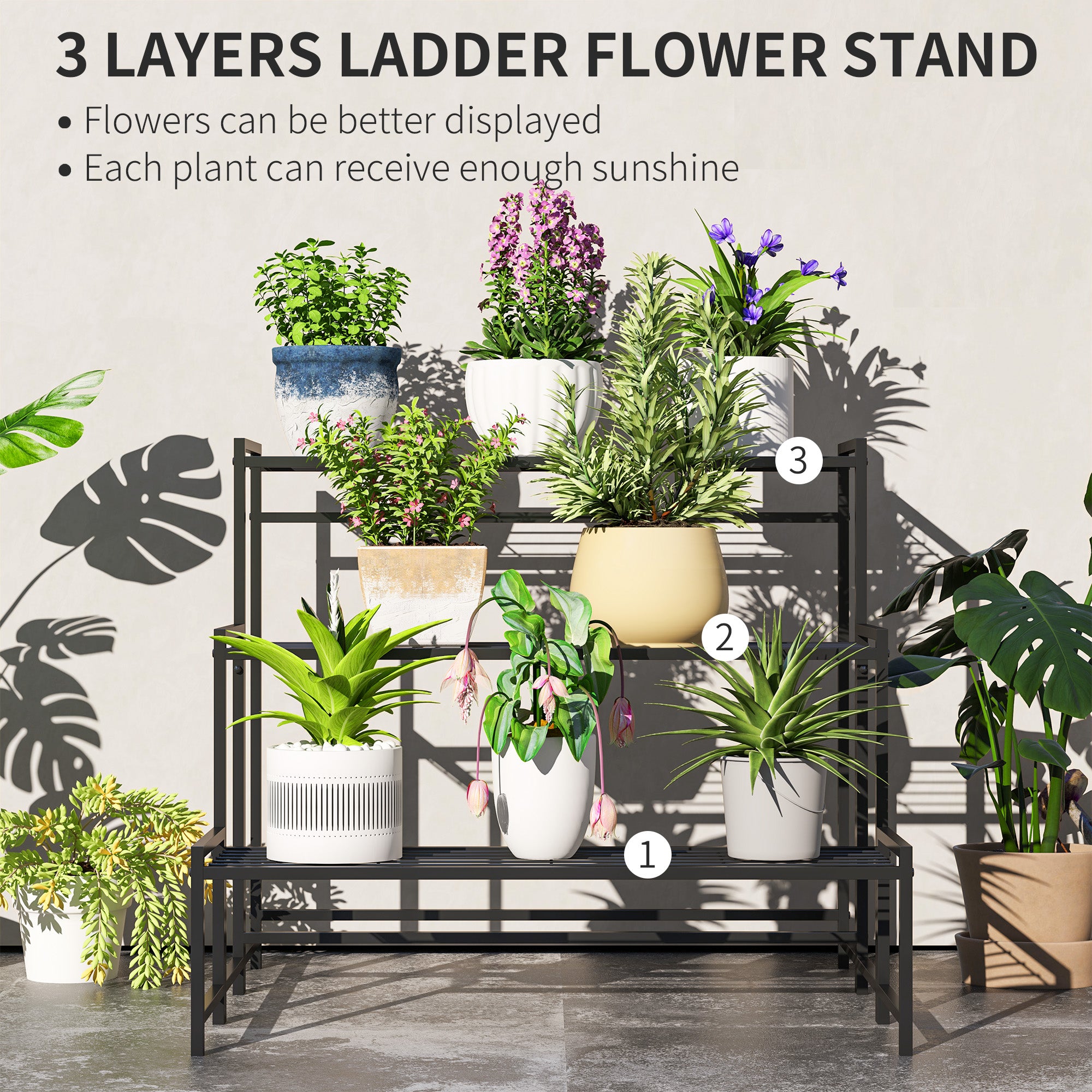 Kozy - Three-Tier Metal Plant Shelf - Black