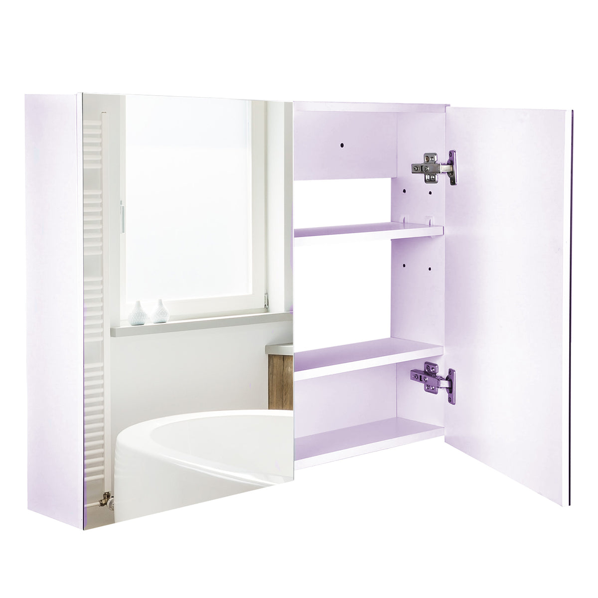 Kozy 80 x 15 cm Double Door Bathroom Mirror Cabinet - White