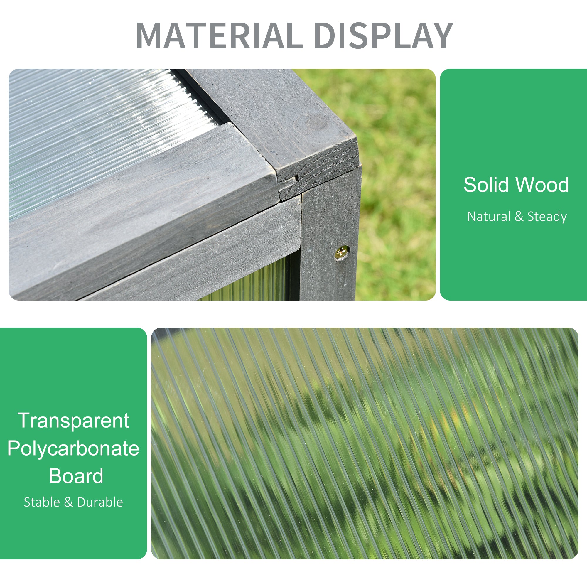 Kozy Wooden Cold Frame, Small Polycarbonate Greenhouse for Plants with Openable & Tilted Top Cover, Grey, 100 x 65 x 40cm