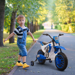 Kozy 12V Kids Electric Motorcycle Ride-On, with Training Wheels, for Ages 3-6 Years - Blue