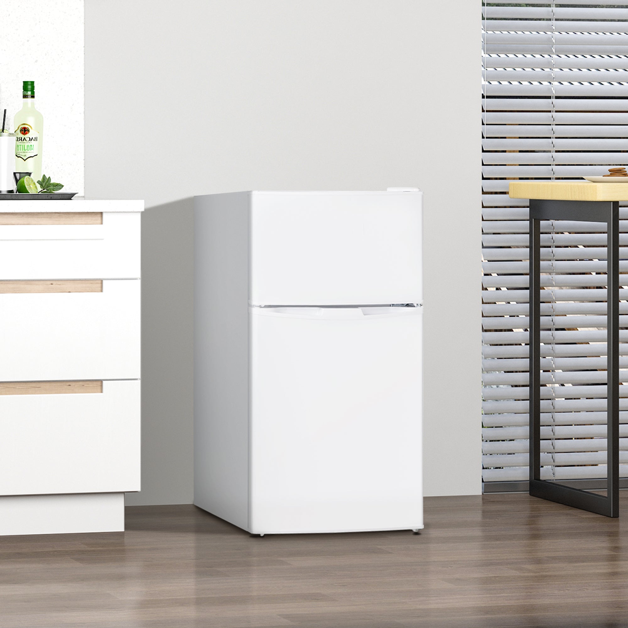 Kozy - 88L Under Counter Fridge Freezer, Small Refrigerator with 5-Setting, 3 Star Freezer Rating, White