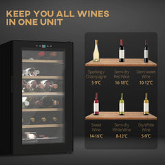 Kozy 24 Bottle Wine Fridge, 65 Litre Capacity, 43cm Freestanding Wine Cooler Fridge with Glass Door, LED Light, Digital Touch Screen, Temperature Control, Black