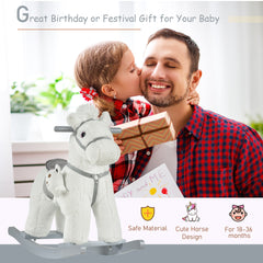 HOMCOM Rocking Horse for Toddlers 18-36 Months, Plush Ride-On Toy with Realistic Sounds, White