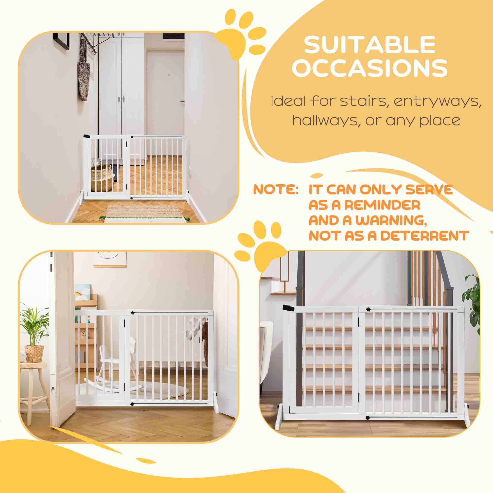 Kozy Wooden Dog Gate, Dog Fence Indoor, Freestanding Dog Barrier, Adjustable Lockable Fence with 3 Panels, 71H x 113-166W cm, White