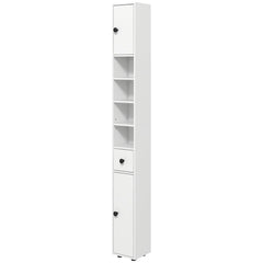 Kleankin 180cm Tall Slim Bathroom Cabinet, Narrow Toilet Roll Storage w/ Open Shelves, 2 Door Cabinets, Adjustable Shelves, for Kitchen, White