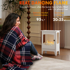 Kozy - Freestanding Ethanol Fireplace, Steel Bioethanol Fireplace with Stainless Steel Flame Snuffer, 1.2L Tank, 3 Hours Burning Time for Indoor, White