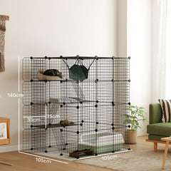 Kozy - Steel Wire Cat Cage Indoor with Hammock, Ramps, Doors, DIY Cat Enclosure for 1-3 Cats, Black