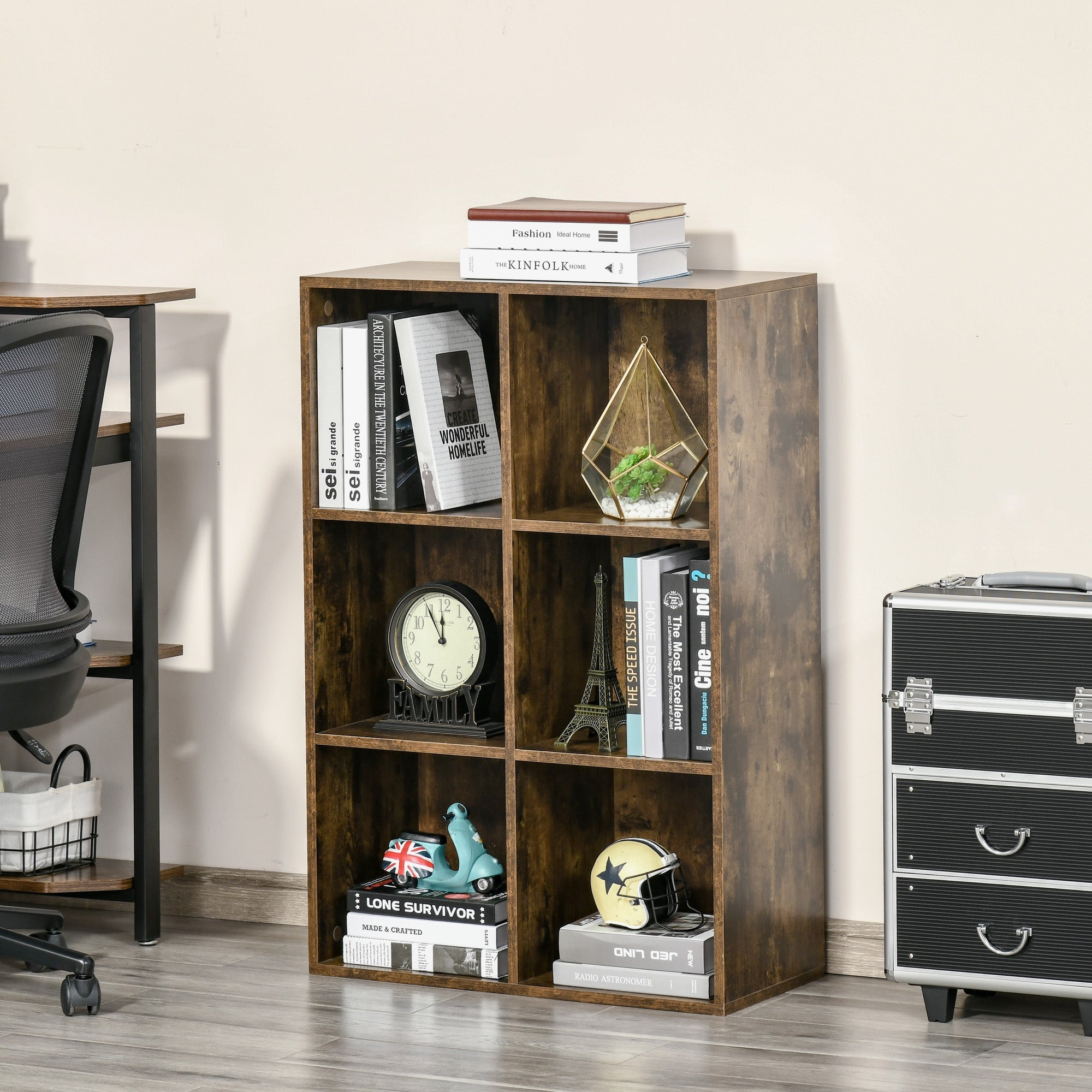 HOMCOM Open Shelves Unit Solid Wood Bookcase with 3-Shelf, Anti-toppling Device, Rustic Brown | Aosom UK