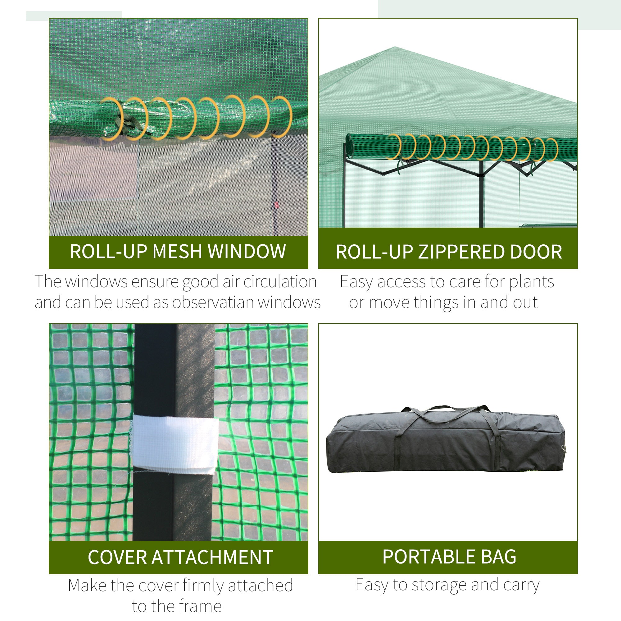 Kozy Pop-up Small Greenhouse, Outdoor Walk-in Tomato Greenhouse with Carrying Bag, PE Cover, Steel Frame, Green, 2.4L x 1.8W x 2.4H m