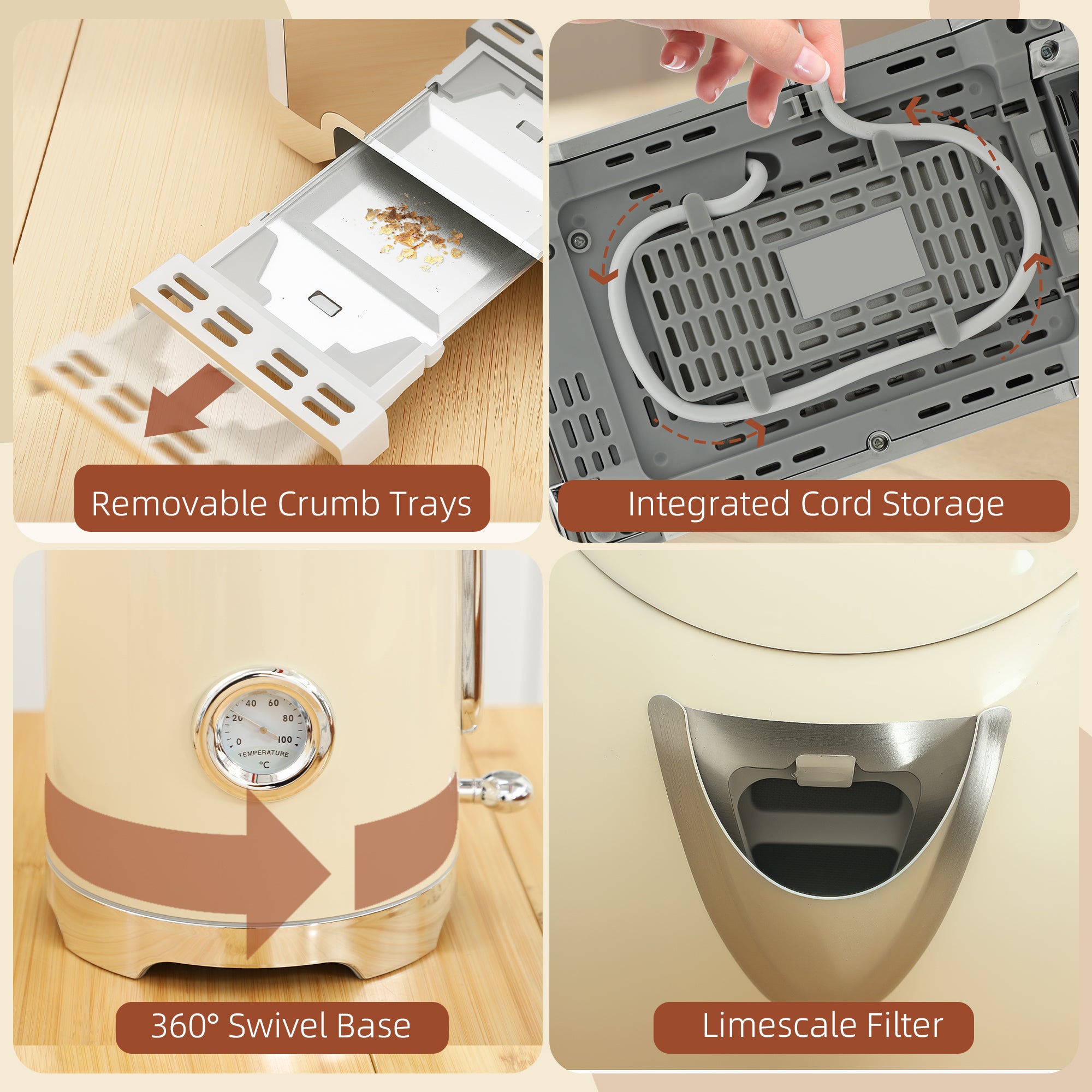 Kozy - Retro Toaster and Kettle Set - Cream