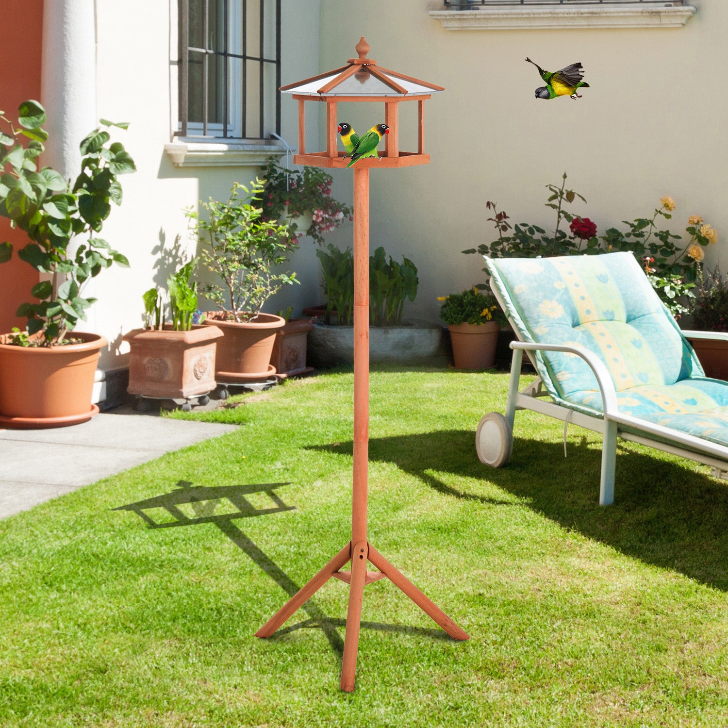 Kozy Wooden Bird Table for the garden Feeding Station, 153Hcm