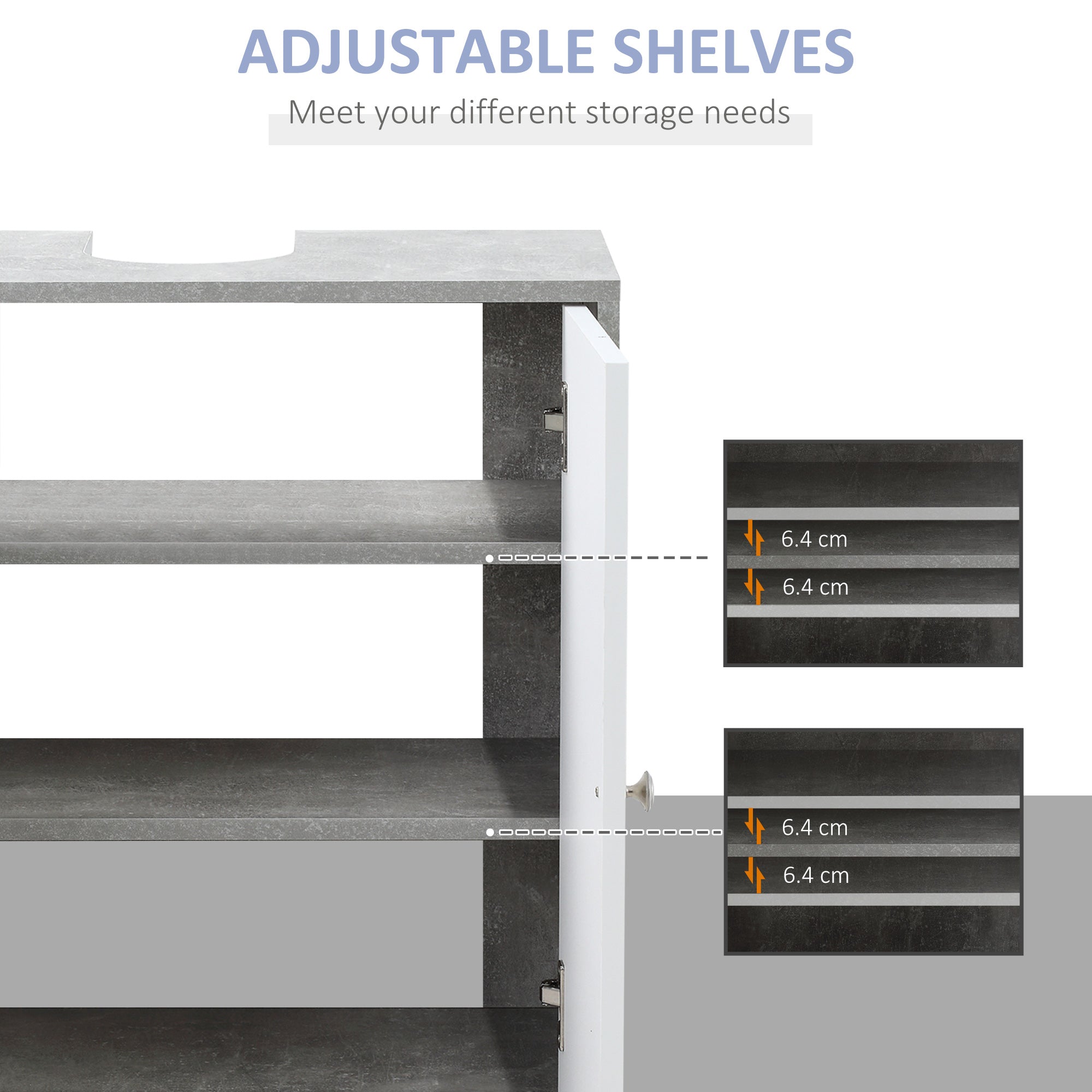 Kozy Under Sink Cabinet, Bathroom Vanity Unit, Storage Cupboard with Adjustable Shelves, White and Grey