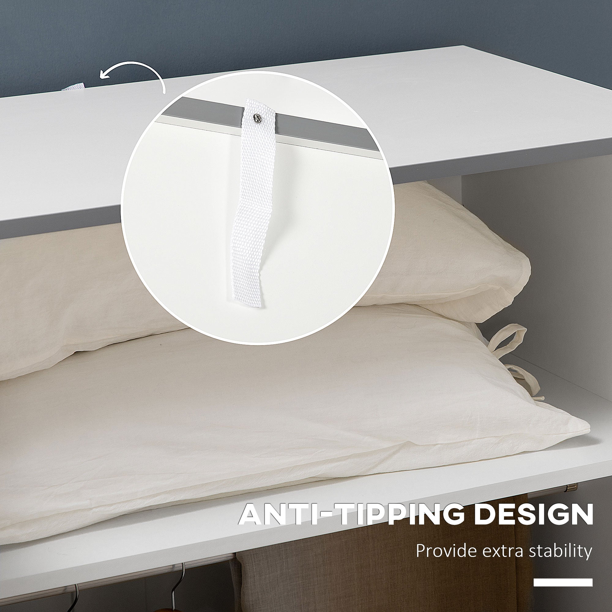 Kozy Wardrobe with 2 Doors, 2 Drawers, Hanging Rail, Shelves for Bedroom Clothes Storage Organiser, 89x50x185cm, White