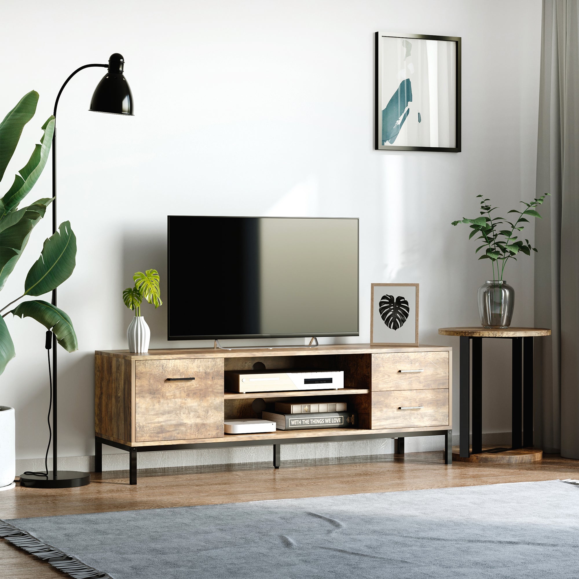 Kozy Light Industrial-Style TV Stand Cabinet - Brown/Black