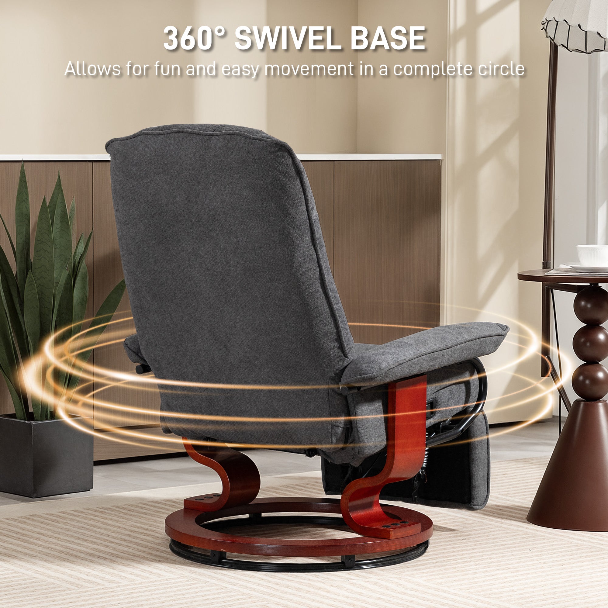 Kozy - Reclining Swivel Chair, with Footrest - Grey