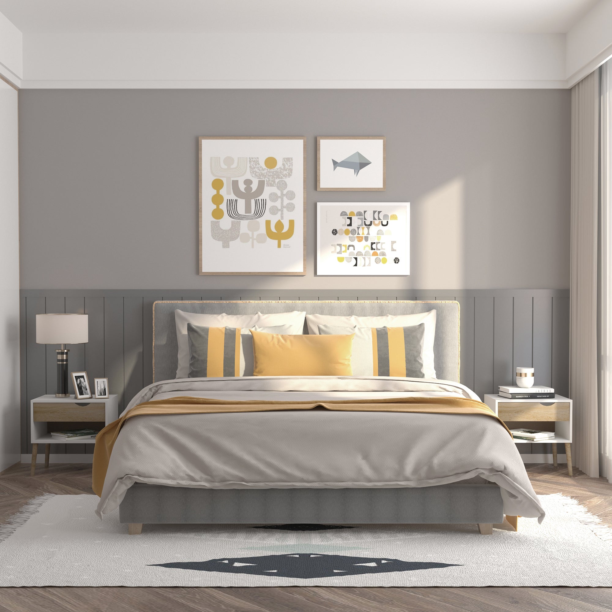 Kozy Bedside Table with Drawer and Shelf, Modern Nightstand, End Table for Bedroom, Living Room, White