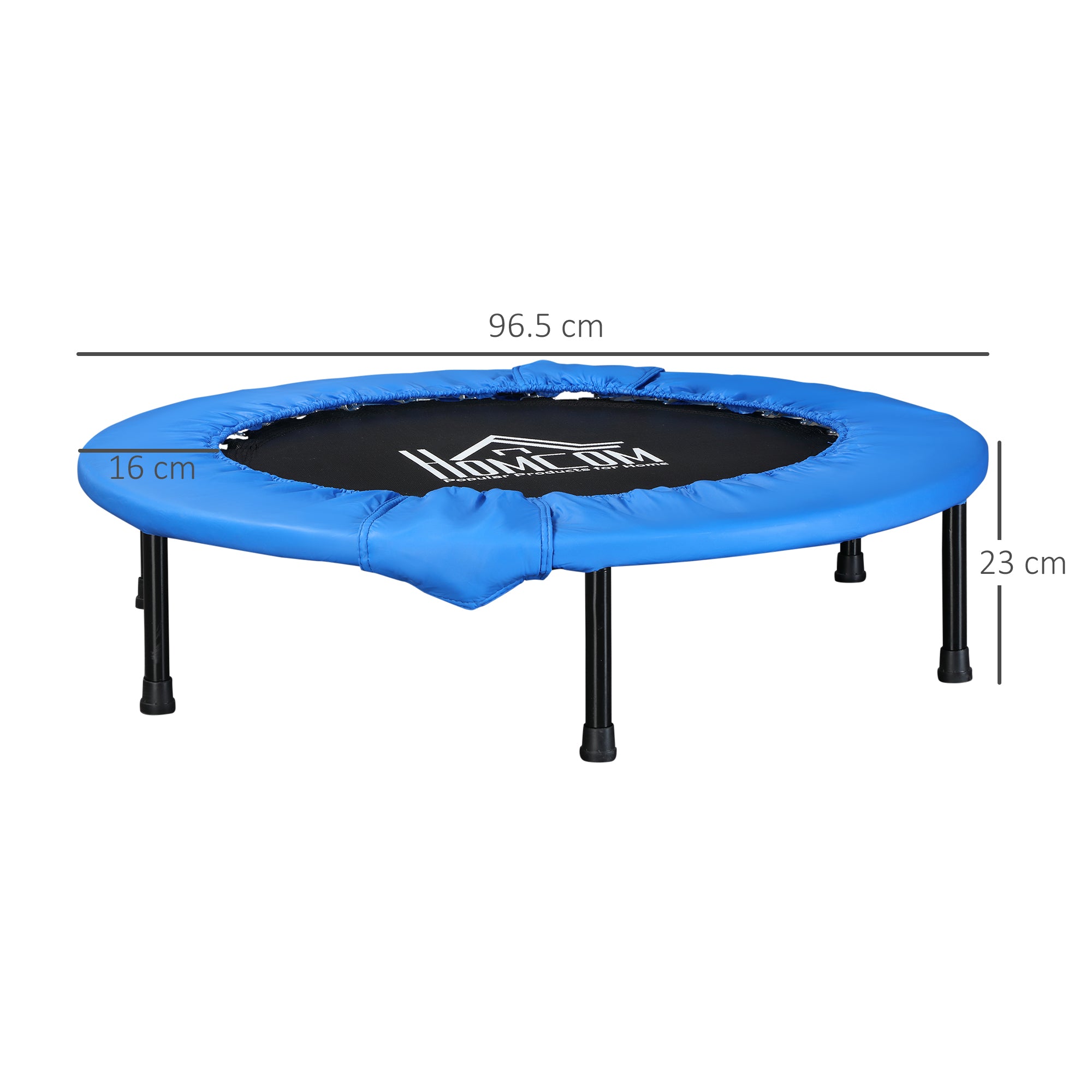 Kozy 38" Mini Fitness Trampoline Home Gym Yoga Exercise Rebounder Indoor Outdoor Jumper with Safety Pad, Support Up to 150 KG, Blue and Black