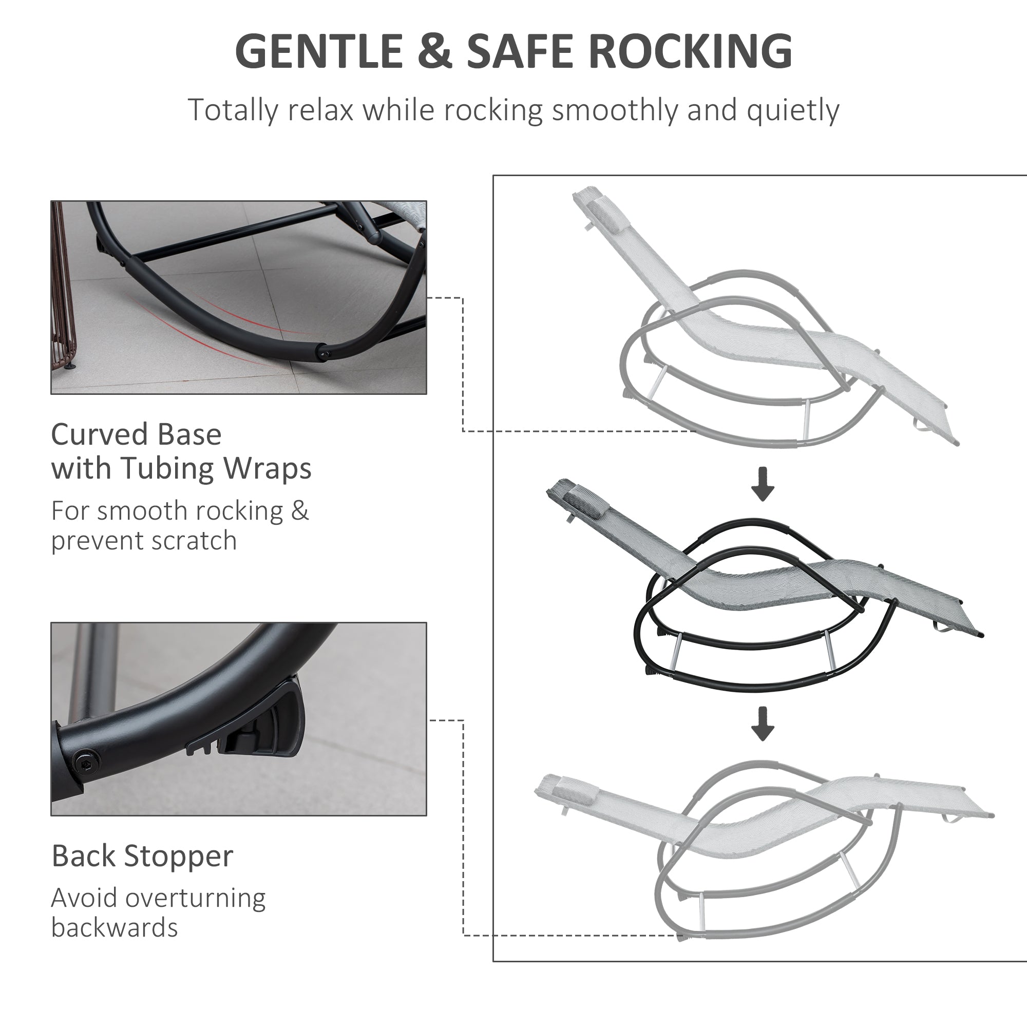 Kozy Zero Gravity Rocking Lounge Chair Rattan Effect Patio Rocking Chair w/ Removable Pillow Recliner Seat Breathable Texteline - Grey