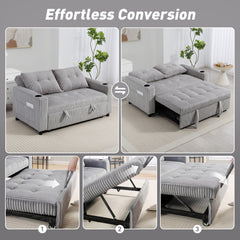 Kozy 2 Seater Click Clack Sofa Bed with Pull Out Design, Corduroy Upholstery - Light Grey