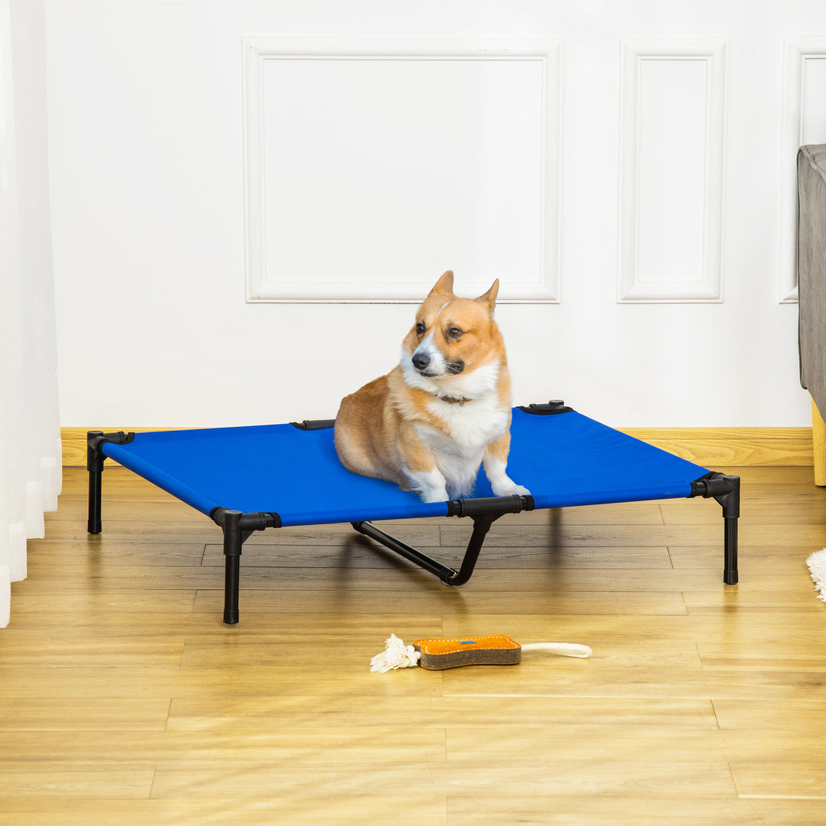 PawHut Raised Dog Bed Cat Elevated Lifted Portable Camping w/ Metal Frame for Large Dogs, Blue