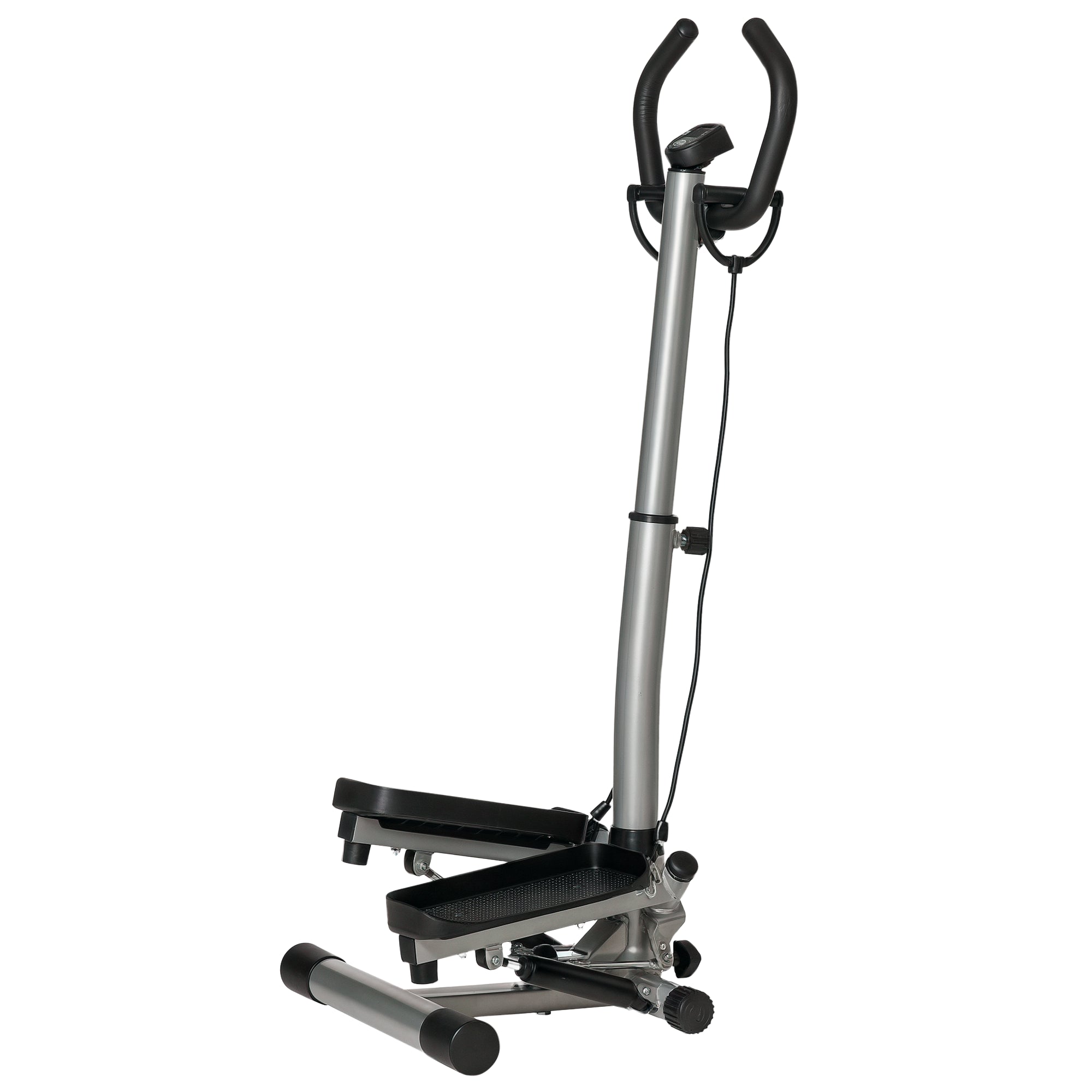 Kozy Adjustable Twist Stepper Fitness Step Machine, LCD Screen, Height-Adjust Handlebars, Home Gym, Silver and Black