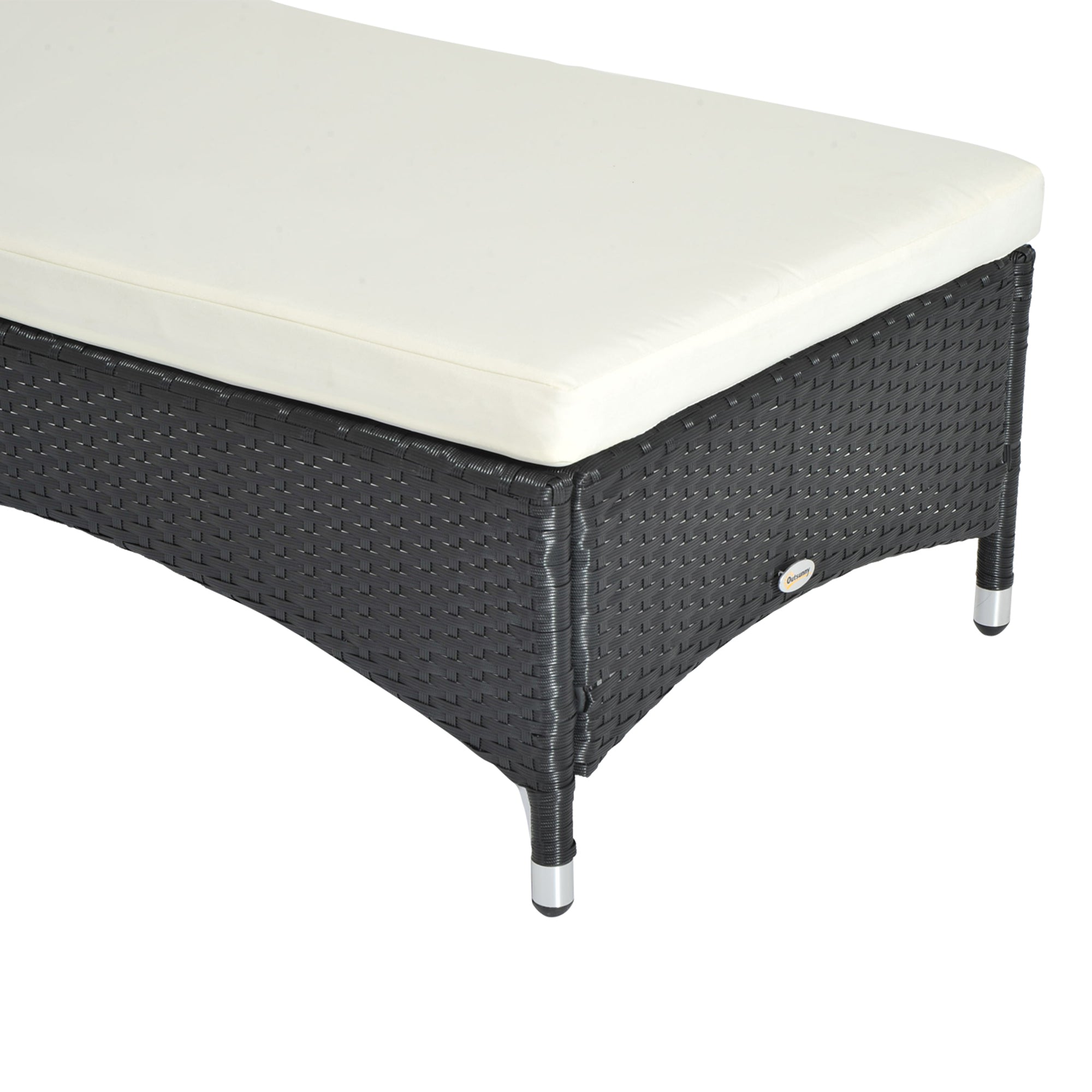 Kozy Rattan Sun Lounger, Garden Lounger Recliner with Wheels and Adjustable Backrest, Outdoor Reclining Sunbed Garden Chair with Cushion and Headrest for Patio, Beach, Terrace, Black