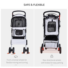 PawHut Pet Stroller for Dogs, Foldable Dog Pushchair with Wheels, Zipper Entry, Cup Holder, Storage Basket, Grey