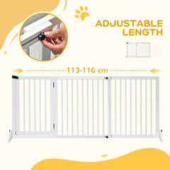 Kozy Wooden Dog Gate, Dog Fence Indoor, Freestanding Dog Barrier, Adjustable Lockable Fence with 3 Panels, 71H x 113-166W cm, White