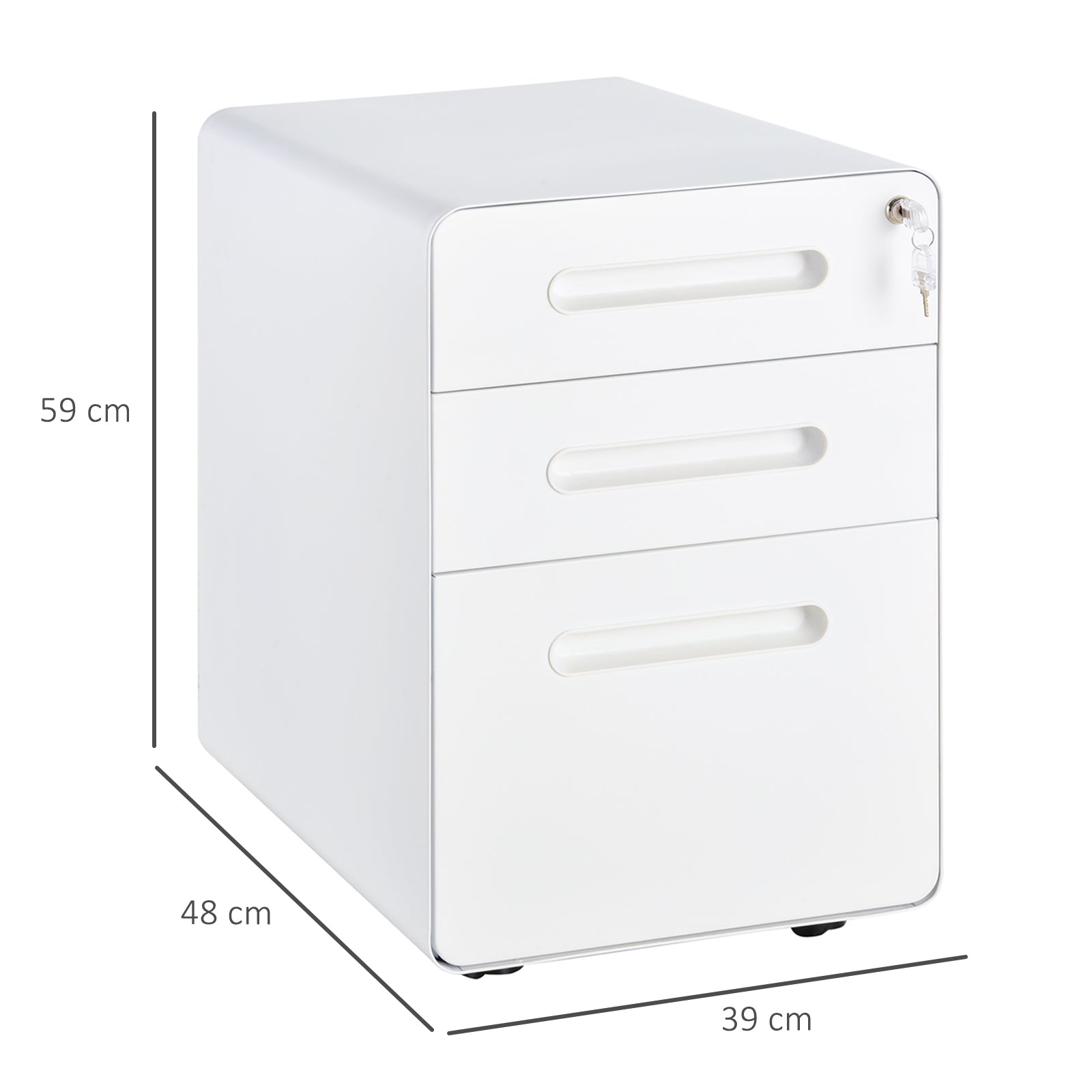 Kozy Lockable File Cabinet with 3 Drawers, Vertical Office Drawer for A4, Letter, Legal Size, Anti-tilt Design, Pre-Assembled Body, White