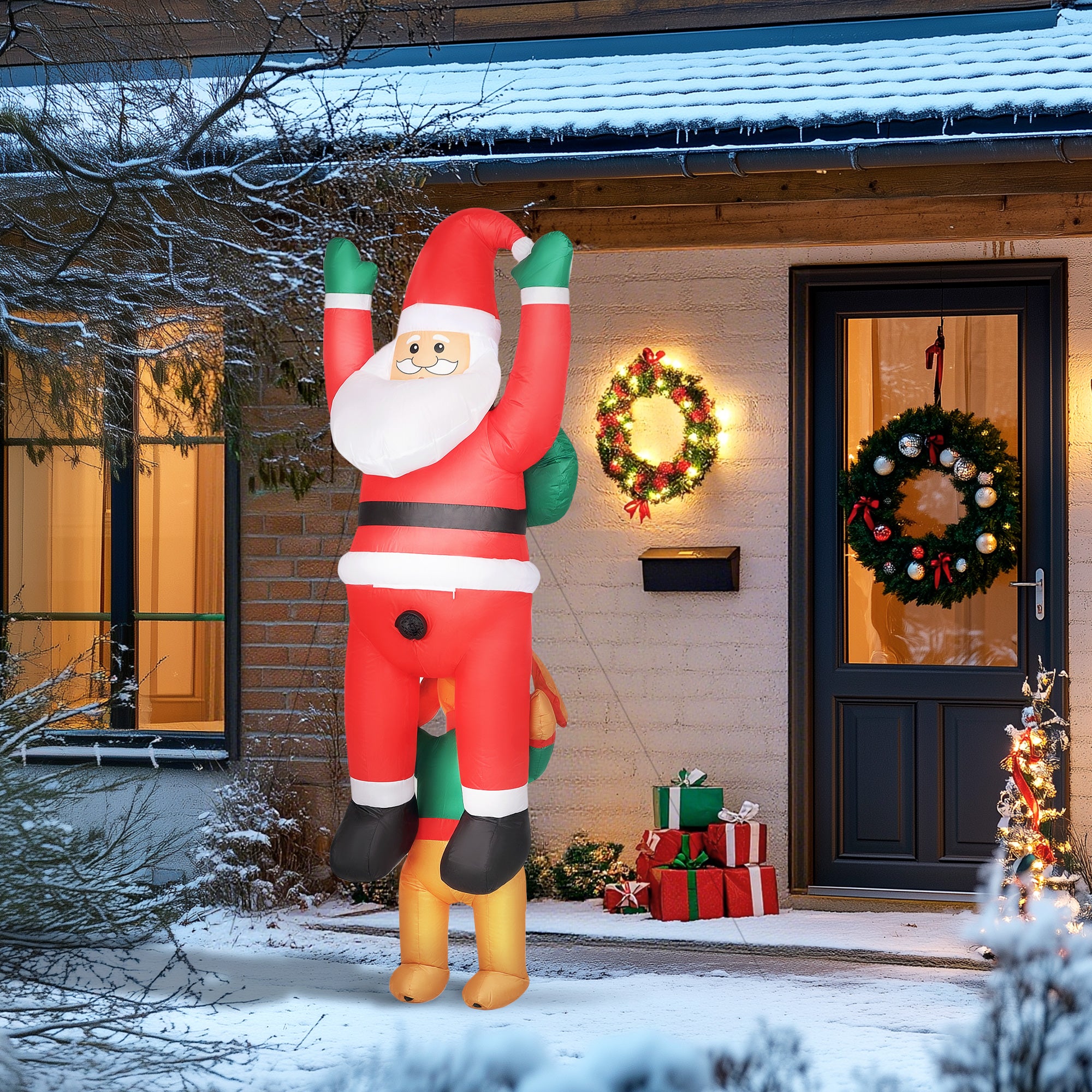 Kozy 7FT Hanging Christmas Inflatable Santa with Dog, Christmas Blow Up Decoration with Built-in LED Lights for Garden, Indoor Outdoor Home Decor