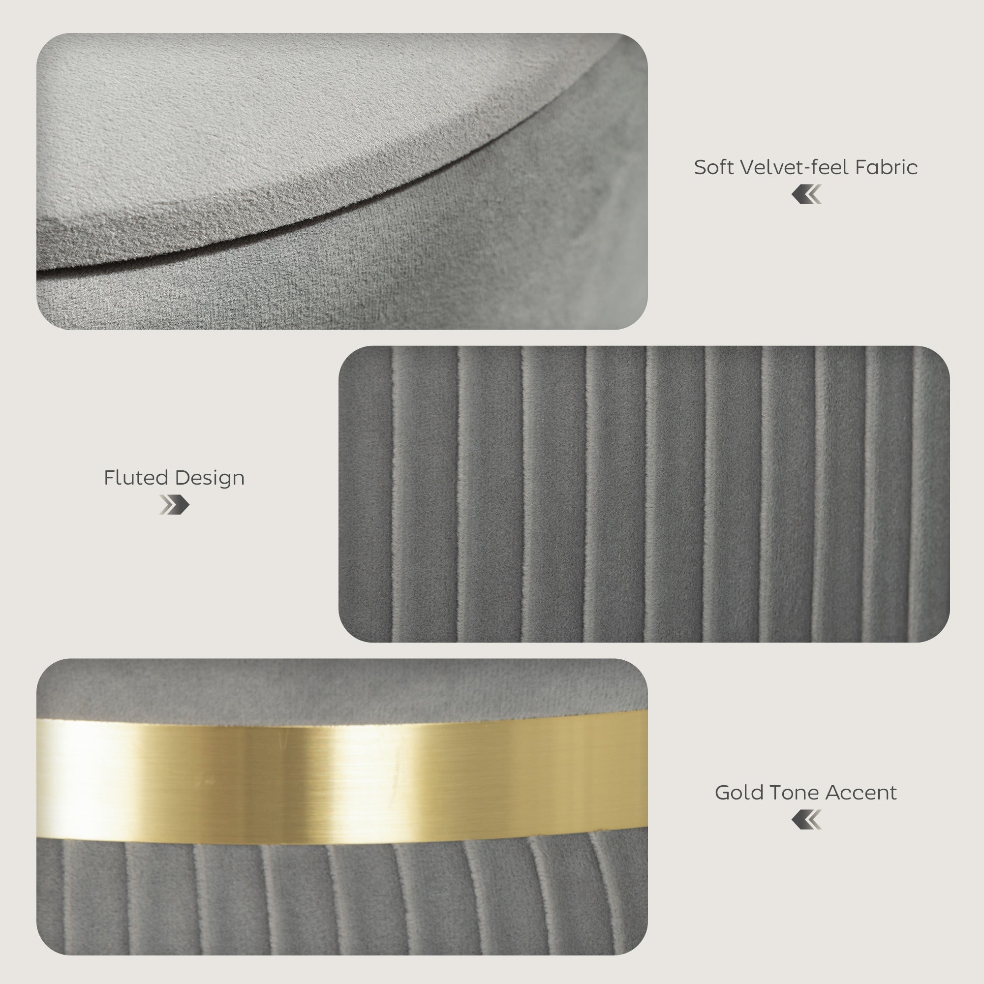 Kozy - Velvet-Feel Storage Ottoman - Light Grey