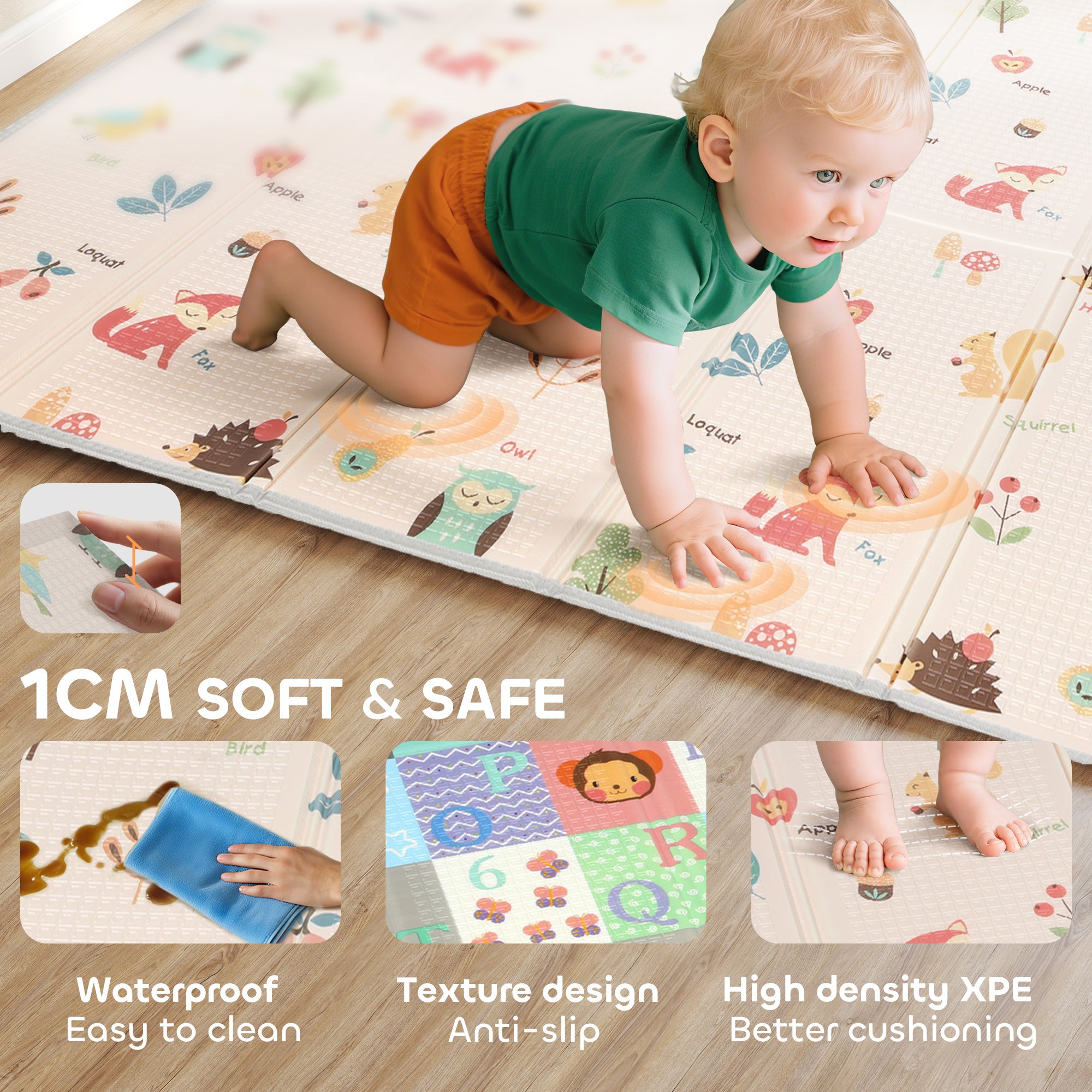 Kozy Foldable Baby Play Mat Double-Sided, Reversible Foam Soft Crawling Mat for Toddlers, for Bedroom, Nursery and Playroom