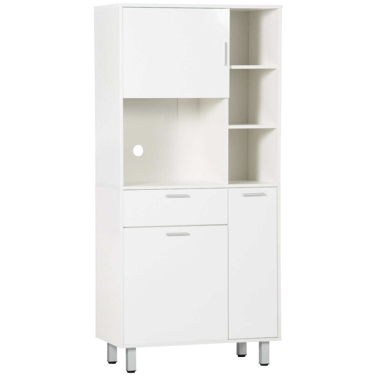 Kozy Kitchen Cupboard, Modern Kitchen Storage Cabinet with Shelves and Drawer, Free Standing Kitchen Units, 166 cm, White