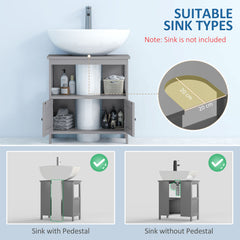 Kozy Pedestal Under Sink Cabinet with Double Doors, Modern Bathroom Vanity Storage Unit with Shelves, Light Grey