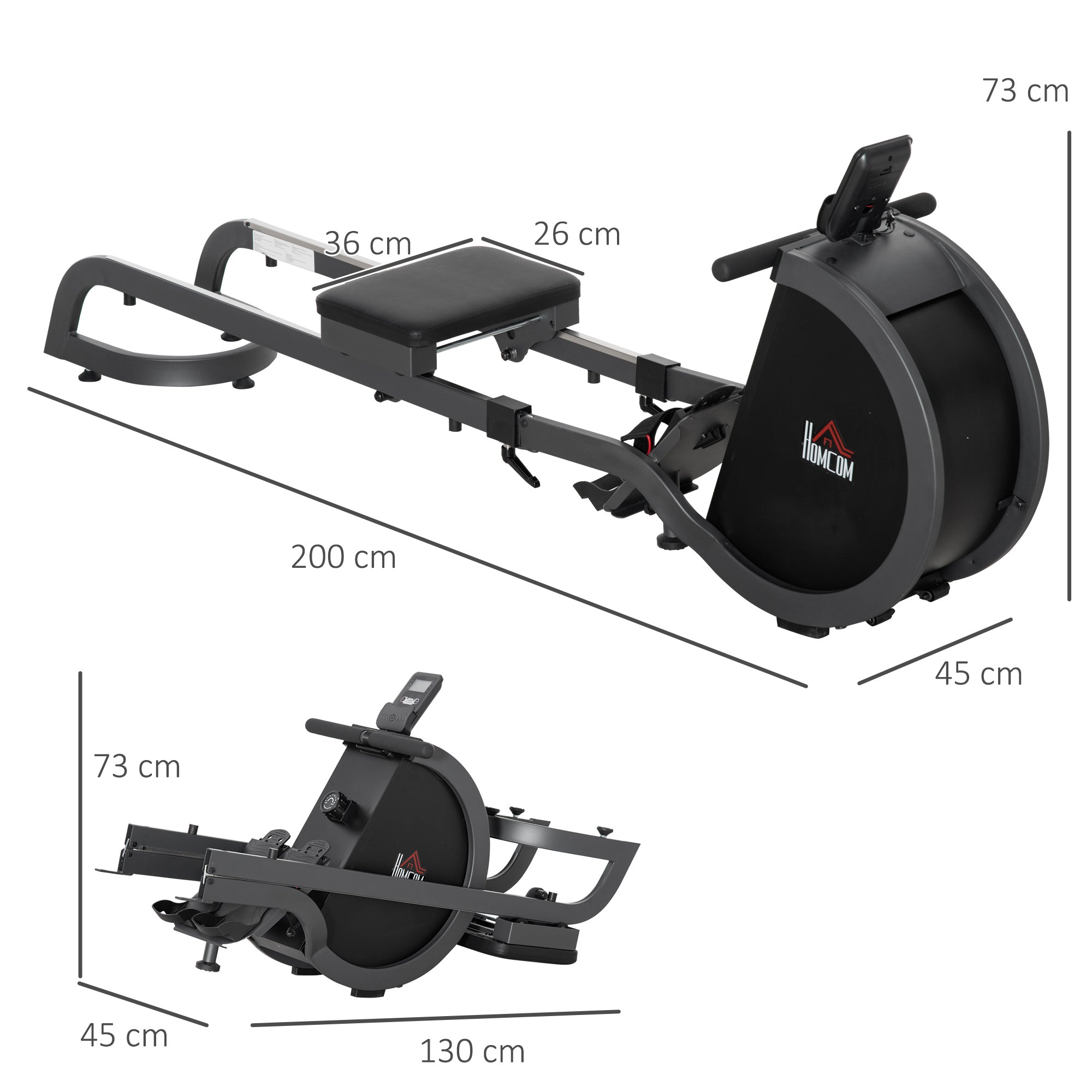 Kozy Folding Rowing Machine with 16-Level Adjustable Magnetic Resistance, Aluminium Side Rail, Digital Monitor, Cardio Workout Rower, 130kg Weight Capacity for Home, Gym, Office