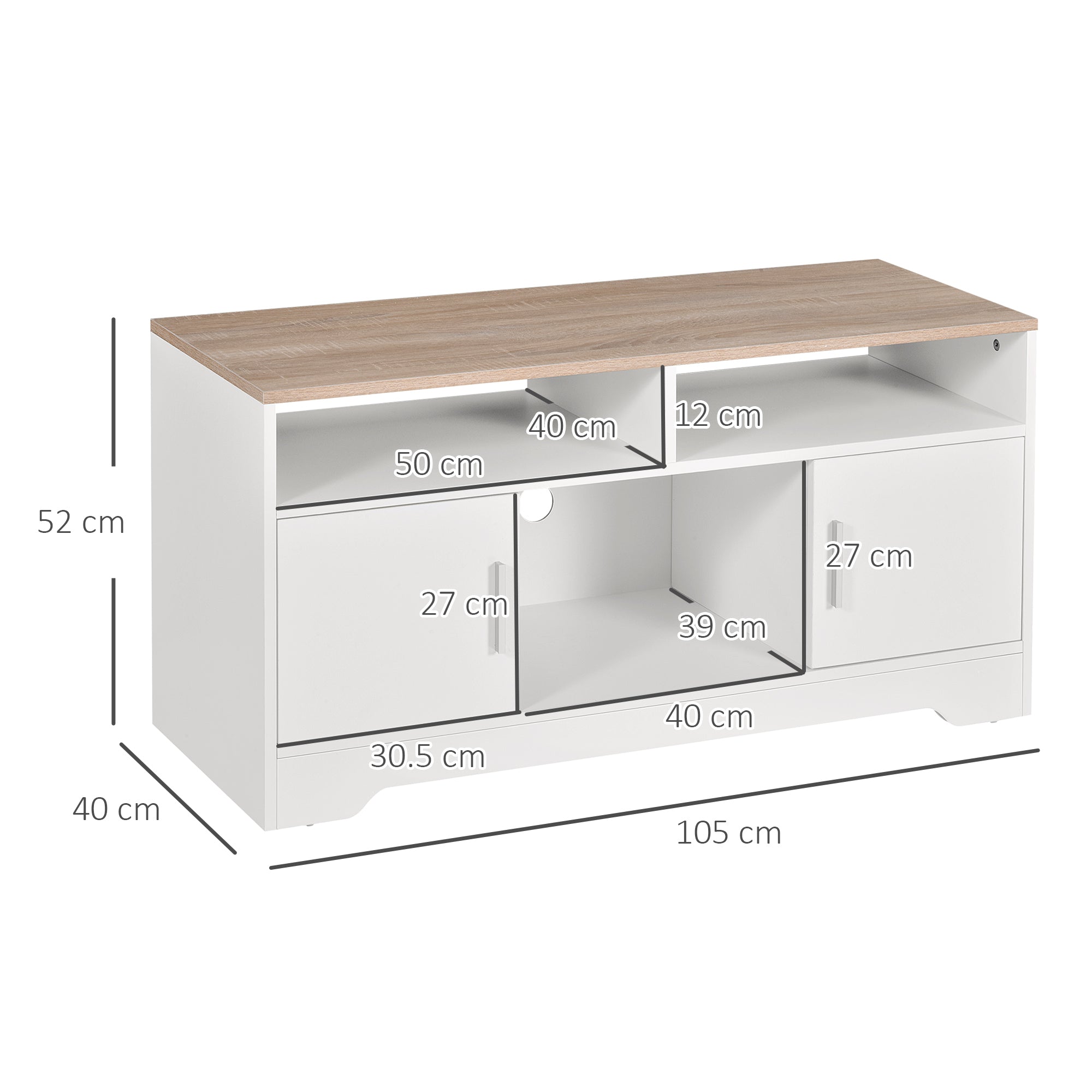 Kozy TV Stand Cabinet up to 50", Modern TV Unit with Storage, Open Shelves and Cable Management for Living Room, Bedroom, White