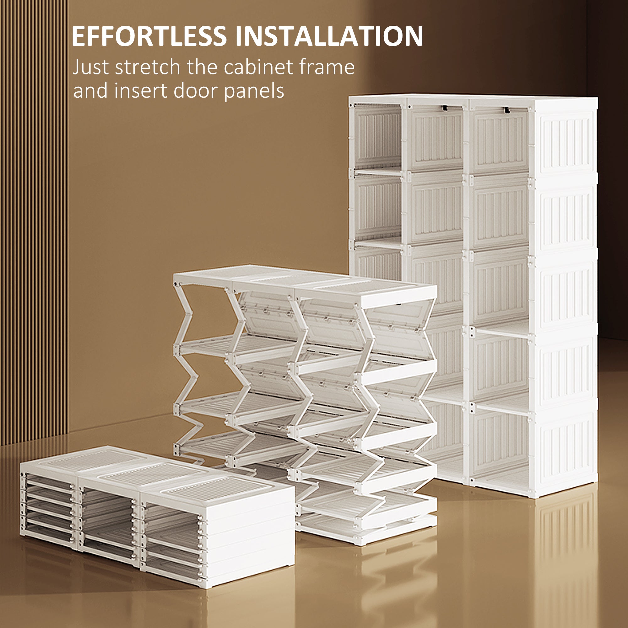 Kozy Portable Clothes Wardrobe for Bedroom, Foldable Clothes Organiser with Cube Storage, Hanging Rods, Magnet Doors, White