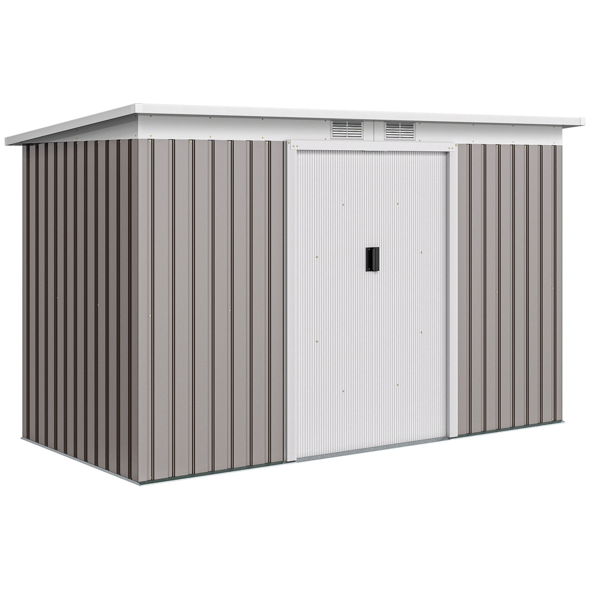 Kozy Corrugated Garden Metal Storage Shed Outdoor Equipment Tool Box with Kit Ventilation Doors 9x 4FT Light Grey