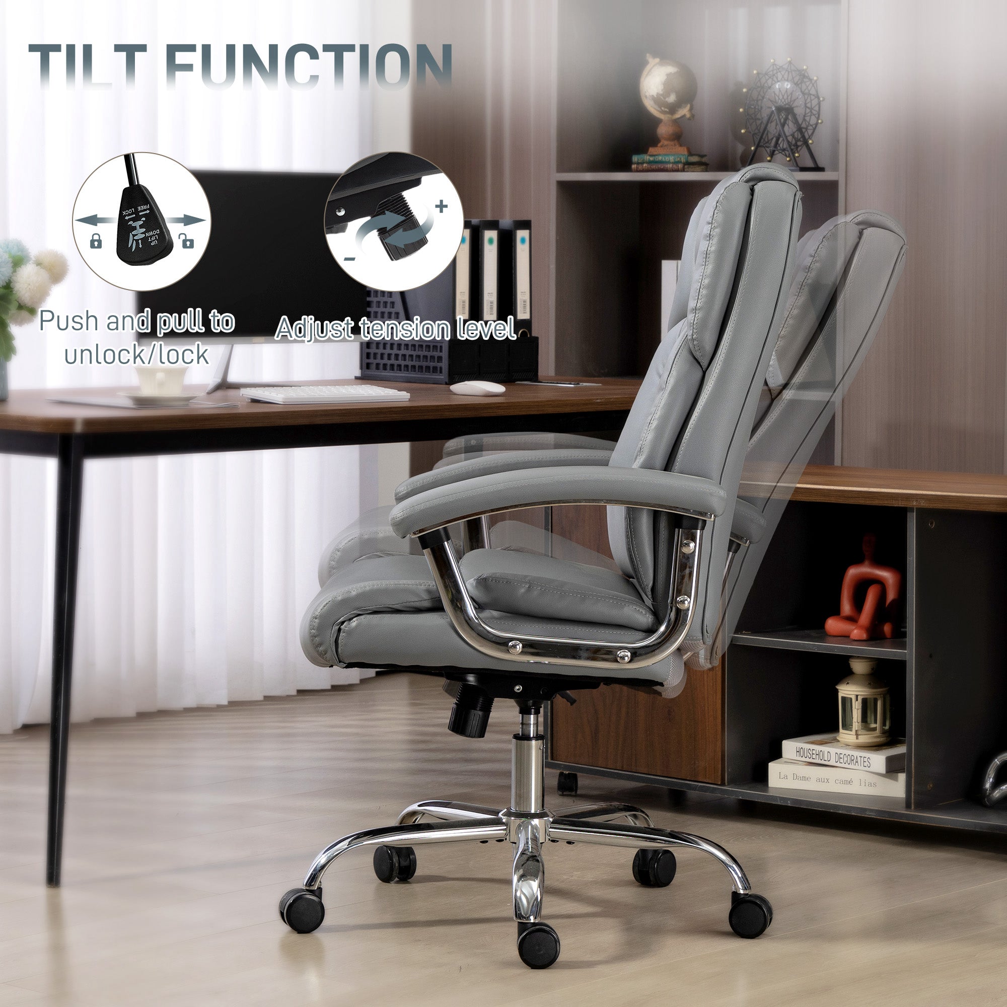 Kozy Big and Tall Office Chair 180kg with Spring Cushion, PU Leather - Grey