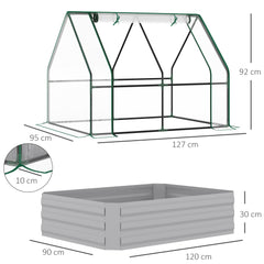 Kozy Raised Garden Bed with Greenhouse, Steel Planter Box with Plastic Cover, Roll Up Window, Dual Use for Flowers, Vegetables, Fruits and Herbs, 127L x 95W x 92H cm, Clear