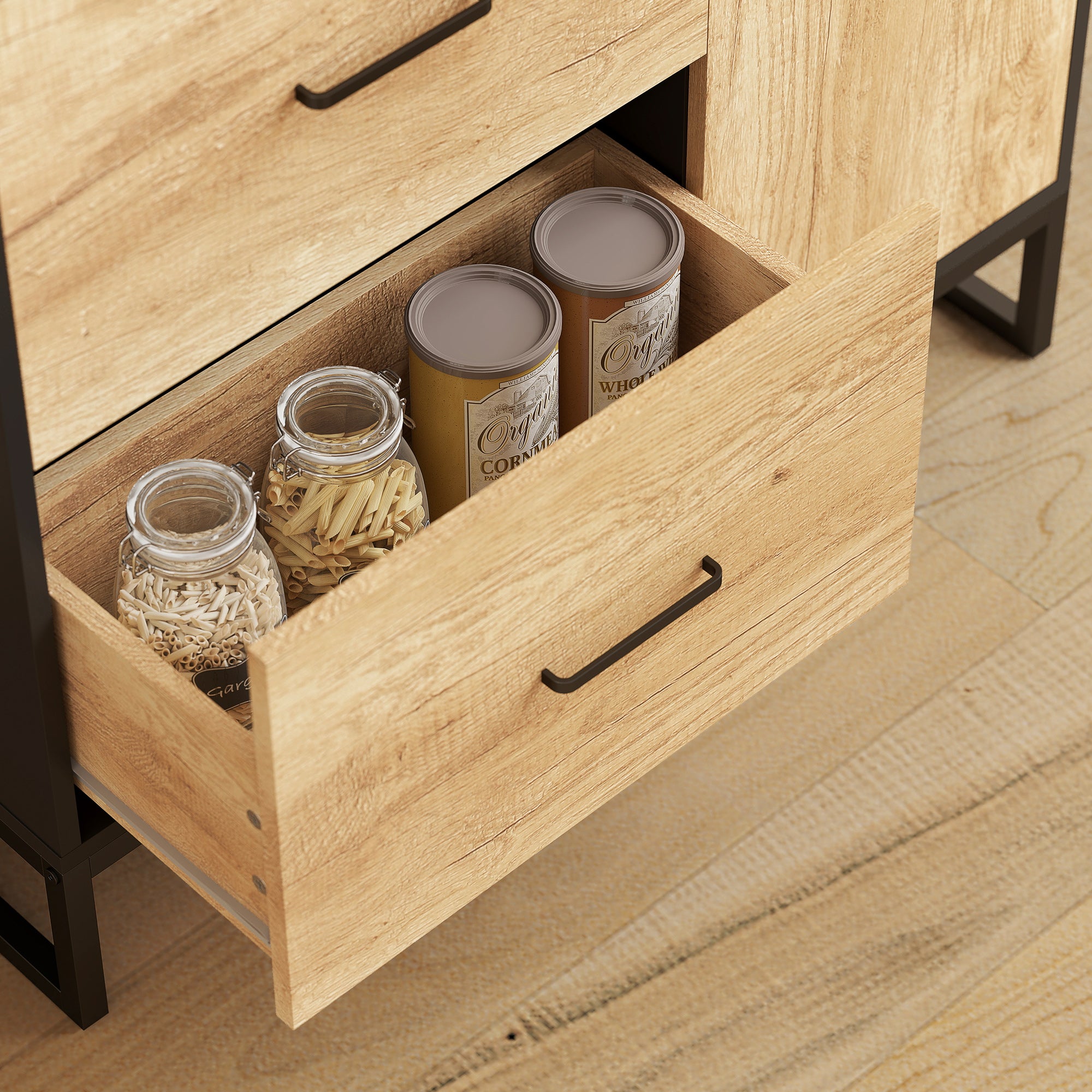 Kozy Tall Kitchen Cupboard, Freestanding Kitchen Pantry Cabinet with Adjustable Shelves, Drawers and Soft Close Door, 160cm