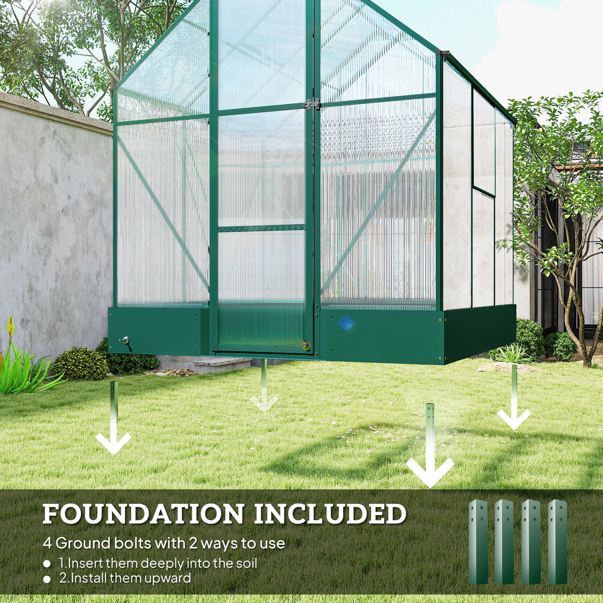 Kozy 6x6 FT Polycarbonate Greenhouse with Base and Raised Bed, Walk-in Greenhouse with Aluminium Frame, Temperature Controlled Window, Foundation for Plants, Flowers, Vegetable