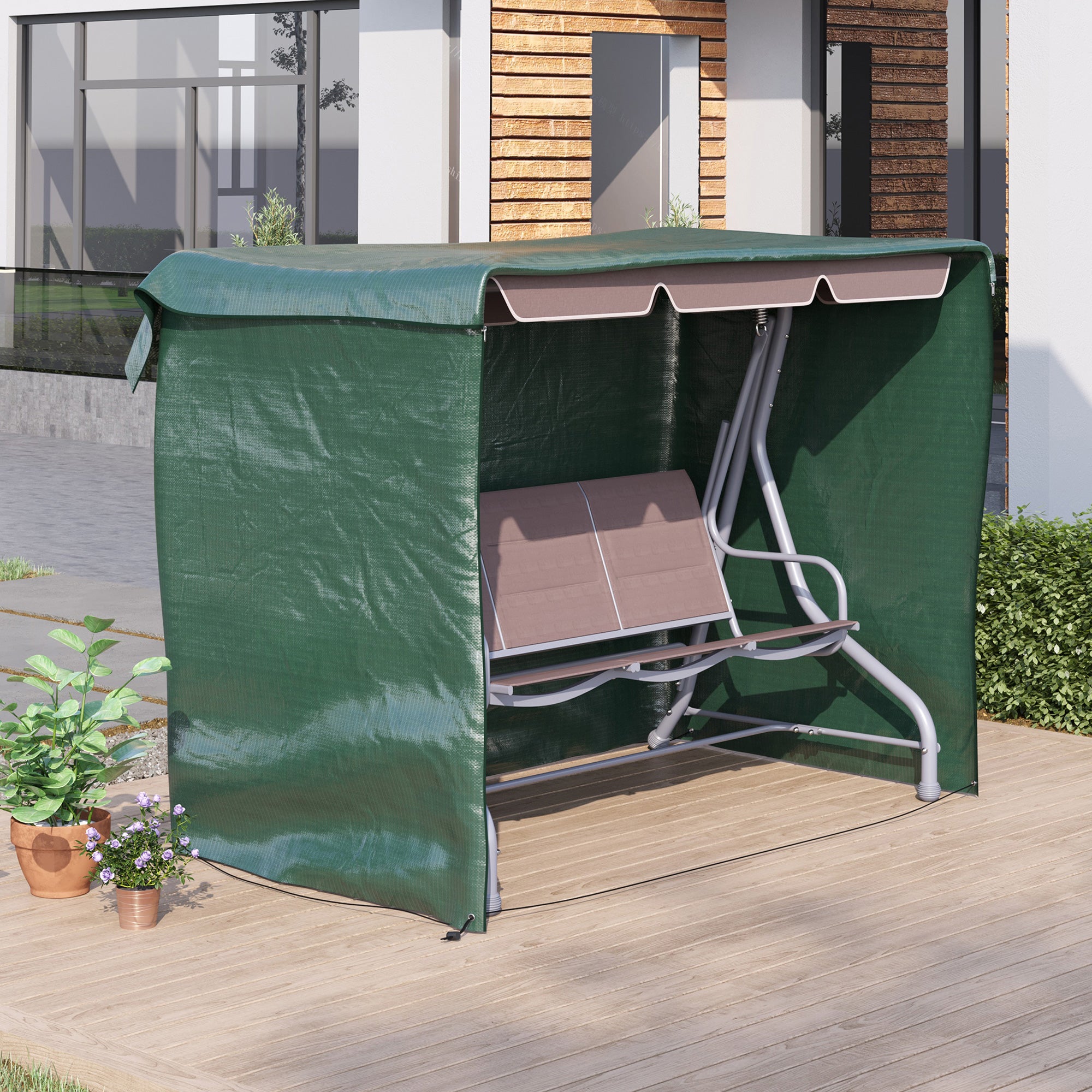 Kozy Patio 3 Seater Swing Chair Bench Cover Outdoor Garden Furniture Rain Protection Cover Protector Waterproof Anti-UV, 215L x 155W x 150Hcm, Dark Green